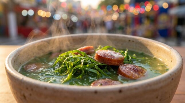 Brazilian Caldo Verde Soup with Kale and Sausage, Traditional Festa Junina Comfort Food
