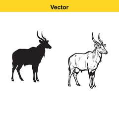 Obraz premium A black silhouette and a detailed line art sketch of a majestic eland standing in profile view