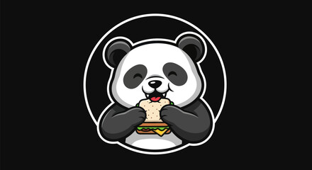 Cartoon panda eating sandwich vector © Ditanjay