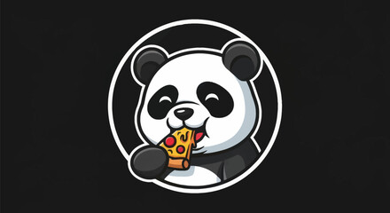 Cartoon panda eating pizza on black background © Ditanjay