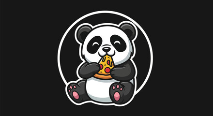 Cartoon panda eating pizza on black background © Ditanjay