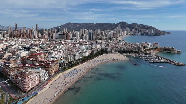 Aerial view of Benidorm skyline beach and Mediterranean coast
