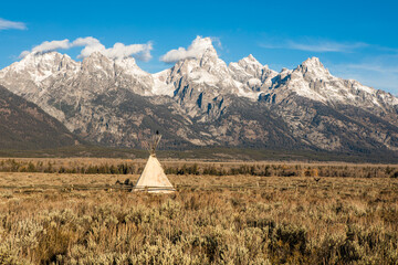 Native American Teepee with Teton Range in Grand Teton National Park Wyoming, USA © Oleg Podzorov