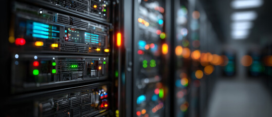 Fototapeta premium Data center operations modern facility server technology high-efficiency environment detailed view digital infrastructure