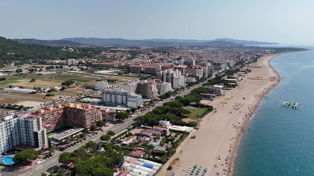 Aerial view of Malgrat de Mar beach and Mediterranean coastline