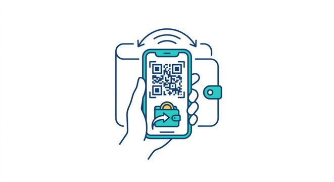 Digital Wallet Payment Method Icon with QR Code Scan on Smartphone Screen Vector Illustration