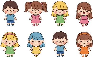 Cute cartoon kids character set vector illustration, happy children boys and girls collection, adorable child avatars design