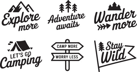 camping vector emblems minimal monochrome outdoor typography set © AIcon Star