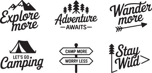 Fototapeta premium camping logo collection wander explore hike tent campfire sign