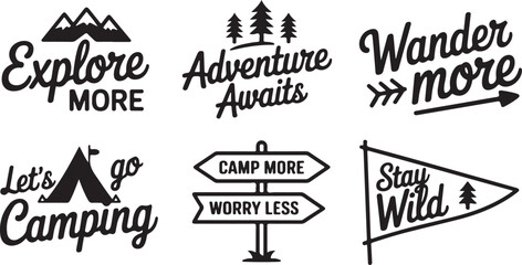 camping badge set with mountain tent pine tree signpost flag © AIcon Star