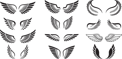 wing vector set designs line art silhouettes feather icons © AIcon Star