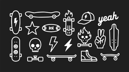 skateboard outline icon collection skate graphics emblem set