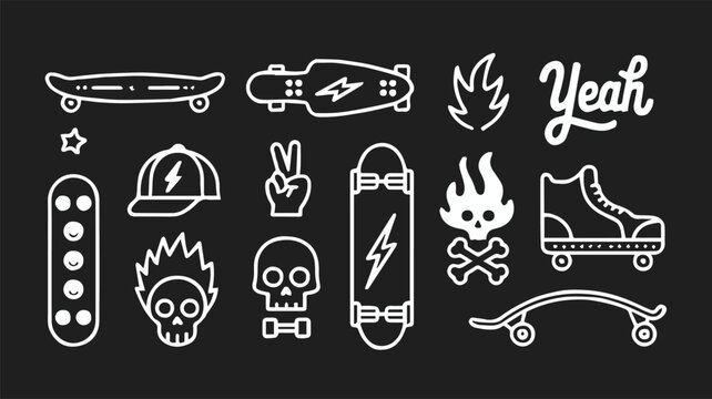 skateboard vector icons skatepark skull flame street symbols