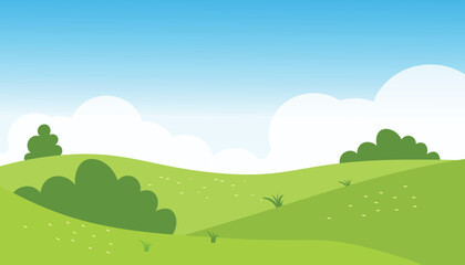 Minimal Flat Vector Landscape of Rolling Green Hills and Blue Sky