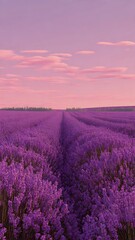 Obraz premium Endless Lavender Field in Bloom Under Soft Pink Sunset Sky