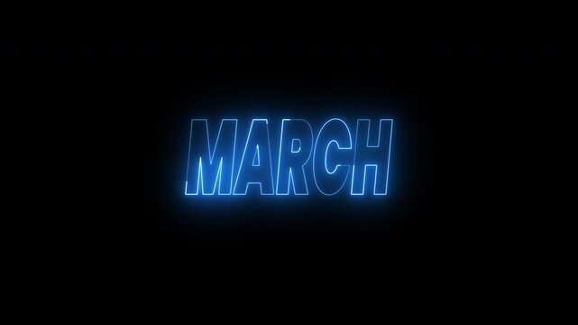 March and April text animation in blue neon on black background. 4k animated typography suitable for design projects, event promotions, digital signage, and modern presentations.