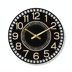 Fototapeta premium Elegant Wall Clock Vector Illustration with Gold Numerals on Black Background Luxury Home Decor Design