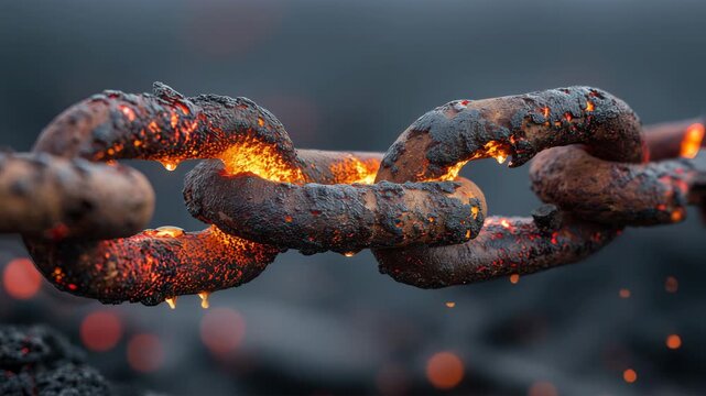 溶岩に照らされる鎖の破断描写