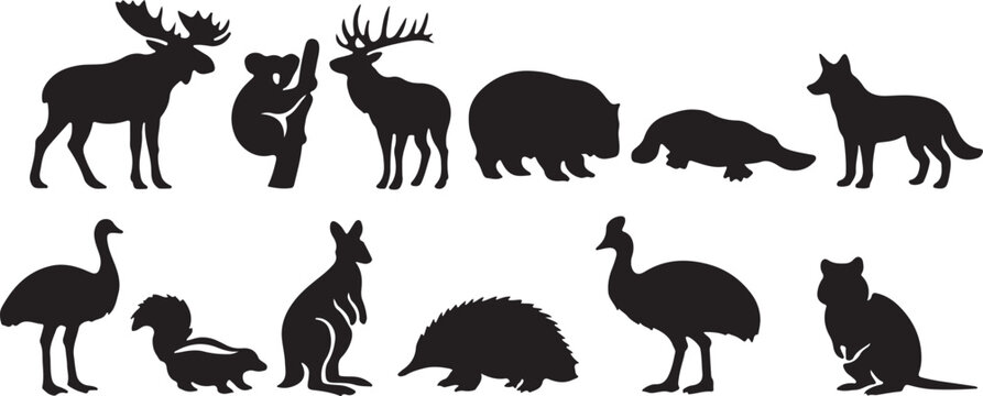 wild animals vector silhouette set