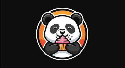 Cartoon panda enjoying a sweet pastry © Ditz