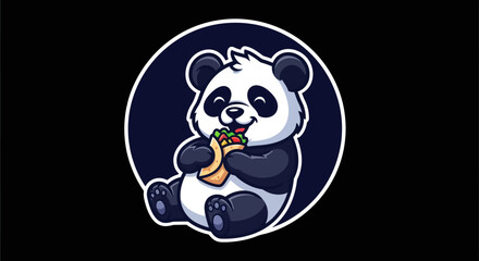 Cartoon panda enjoying food on black © Ditz