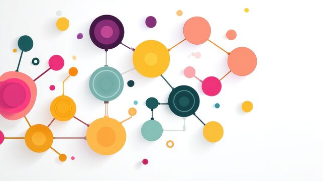 A creative mind map chart clipart, brainstorming process element, colorful connected nodes, flat design, isolated on white background.