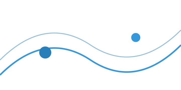 A blue wave with two circles on a minimalist background illustration
