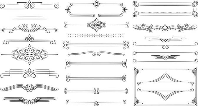 Collection of Decorative Line Dividers and Borders in Black and White Vector Graphics