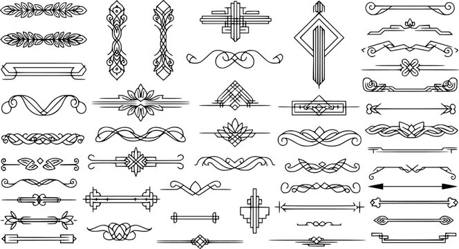 Collection of Decorative Line Dividers and Borders in Black and White Vector Graphics