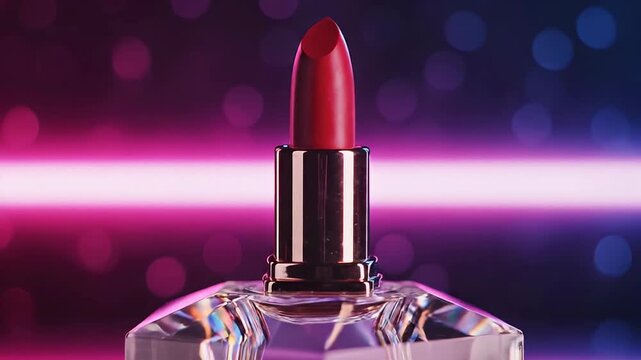 Red lipstick in crystal case beauty.
