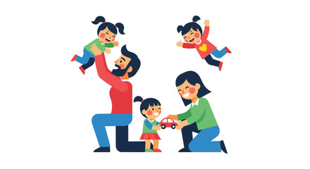 Naklejka premium Happy family bonding with children during playtime, showing love and togetherness