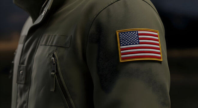 American flag patch on military uniform sleeve