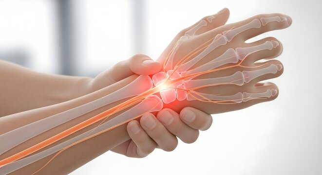 Carpal Tunnel Syndrome Medical Illustration Showing Painful Wrist Nerve Compression and Inflammation in Human Hand Structure