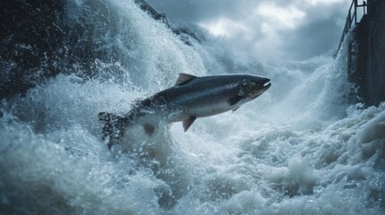 Fototapeta premium salmon swimming upstream in a dam