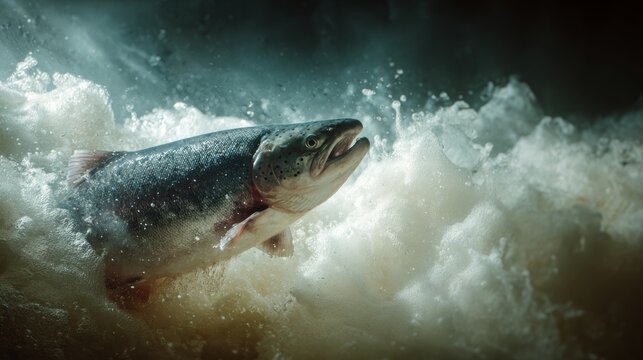 salmon swimming upstream in a dam