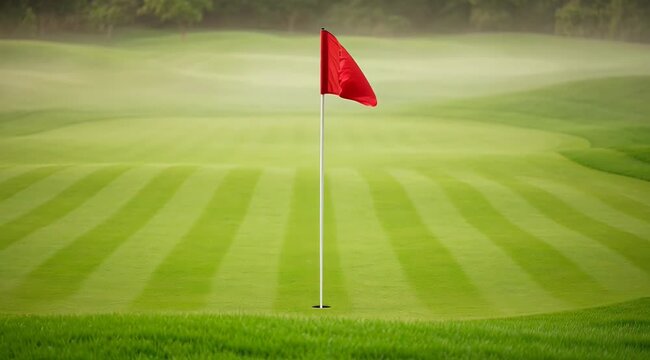 Red Flag on Golf Green Putting Surface