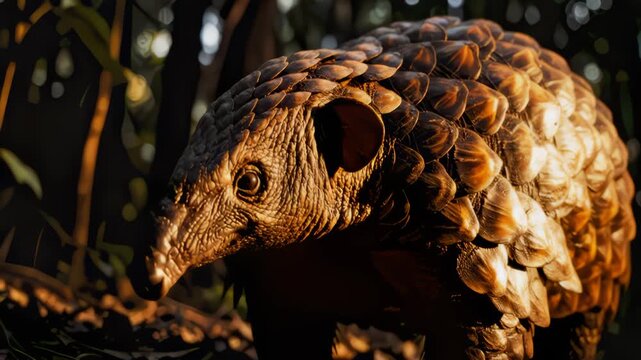 Pangolin Walks Through Forest Floor In Golden Hour Light