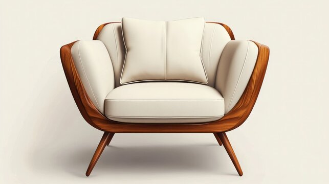 Elegant mid century modern armchair with wooden frame and soft cushion