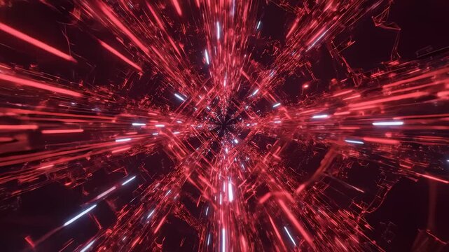 Red Digital Grid Tunnel Flying Through Abstract Futuristic Sci-Fi Spac