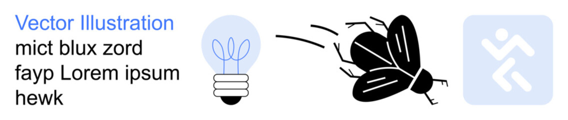 Creativity, innovation, movement, ideas, energy, nature. Lightbulb ideas, flying insect in motion abstract person running figure. Creativity and innovation concept connecting ideas and motion © robu_s