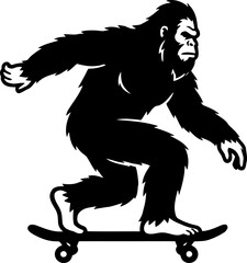 Fototapeta premium Bigfoot Skateboarding Silhouette Black Vector Illustration
