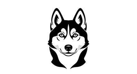 Black and white husky portrait simple design isolated on white background © Farelious
