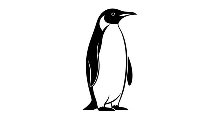 Black and white illustration of an emperor penguin standing upright © Farelious