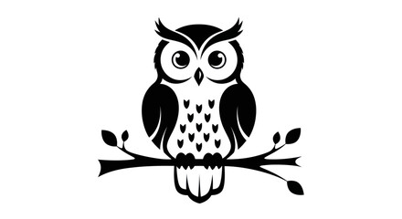 Fototapeta premium Black and white owl illustration sitting on a branch nature imagery