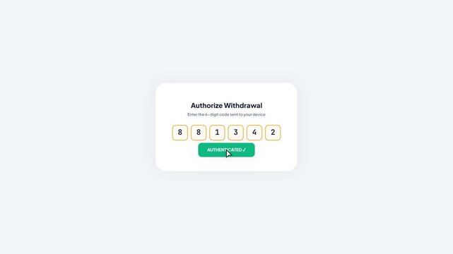 Online banking secure withdrawal authorization process with a numeric keypad and submit button for user verification