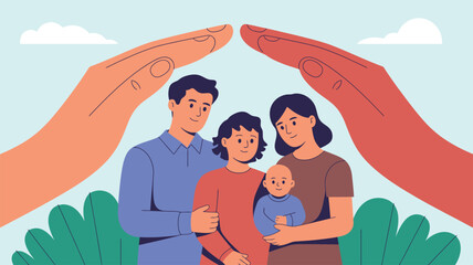 Obraz premium Family Protection Hands Parents Children Security Illustration