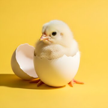 Easter sunday yellow baby chick hatching from egg symbolizing new life