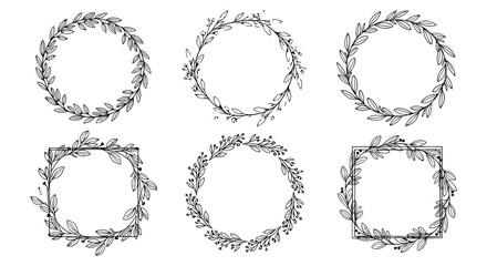 Obraz premium Beautifully Hand-Drawn Floral Wreath Illustrations Perfect for Invitations, Cards, and Decorative Elements