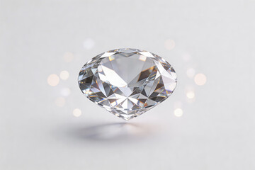 A single brilliant-cut diamond with clear facets, reflecting light. Isolated on a white background, showcasing its crystalline structure and luster.