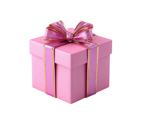 Fototapeta premium Pink gift box with gold ribbon and bow present isolated on a transparent background